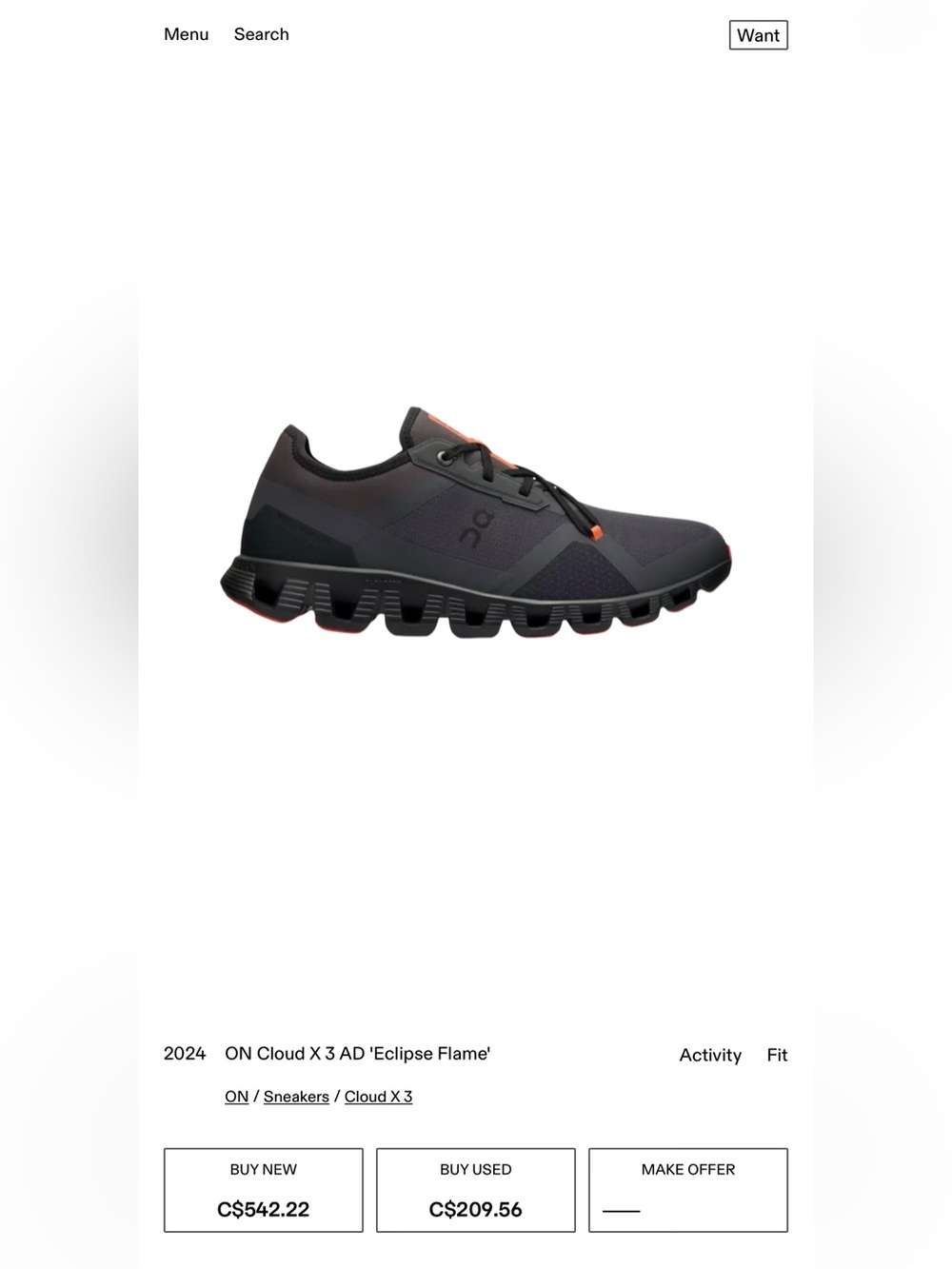 On Running Cloud X 3 AD 'Eclipse Flame' Black with Orange Accents